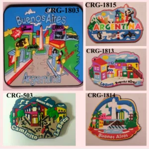 Imanes de goma flexibles y magnéticos en modelos varios con motivos de tango y mapas de Argentina para regalos empresarios y souvenirs de turismo internacional.