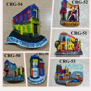Imanes decorativos con relieves de los conventillos de Caminito y La Boca en modelos varios para regalos empresarios y souvenirs de Argentina.