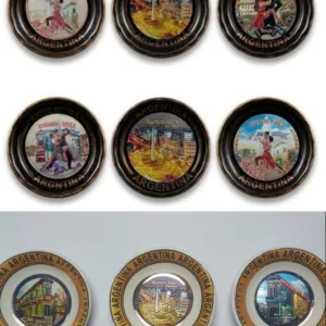 Imanes con forma de plato decorativo con motivos de tango para regalos empresarios y souvenirs de turismo de Argentina