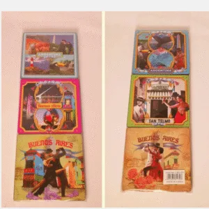 Posavasos de corcho natural con diseños impresos de tango y Buenos Aires para regalos empresarios y souvenirs de turismo de Argentina.